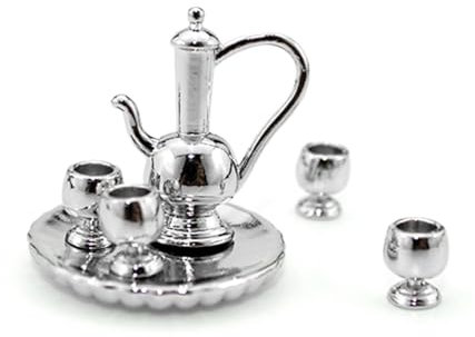 IKOPFLN Silber Puppenhaus Zubehör Miniatur Zubehör Puppengeschirr Miniatur Teeservice Geschirr Puppenhaus Küche Zubehör