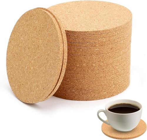 Runde Retro Untersetzer - Set aus 20 Stück, Holz Korkuntersetzer, 10 cm Durchmesser, 4 mm dick, wiederverwendbar und saugfähig für Getränke, Kaffee, Tee - ideal für Restaurant und Büro