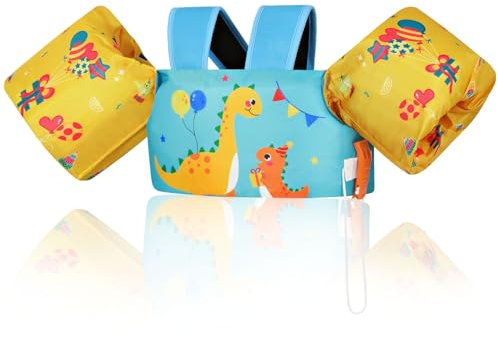MoKo Kinder Schwimmflügel, Cartoon Schwimmende Badeanzug Schwimmweste, Schwimmtraining Jacke Schwimmflügel mit Schnalle für Jungen Mädchen 9 bis 22,6 kg, Indigoballon Dinosaurier