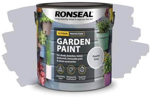 ARUUJ - Garden Paint, Fence Paints, Weather Resistant Outdoor Matt Paints, Water Based Paint For Sheds, Metal, Terracotta, Easy to Apply, Long-Lasting Colour & Protection (Pewter Grey, 2.5L)