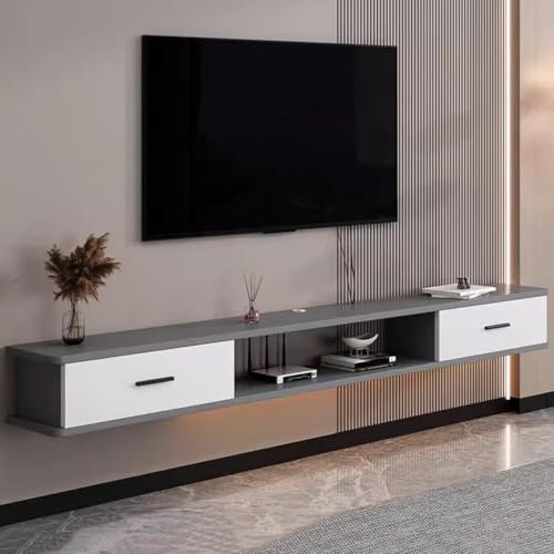 Easnuroz Floating Tv Stand 100-200cm Tv Units For Living Room Hanging Tv Cabinet With Cable Hole Wall Mounted Entertainment Center TV Media Console Large Storage TV Bench For Living Room(Grey-D,200*22