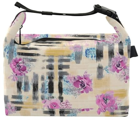 Yoogain Borsa termica termica per il pranzo con rose viola e linee nere per lavoratori edili
