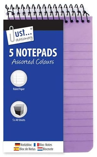 Just stationery Neon Lined Notepads – Pack of 5 Assorted Colours | Ruled Notebooks for Notes, Lists, School & Office Use | Bright, Eye-Catching Memo Pads 5x40 sheets 76mmx126mm