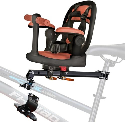 auvstar Kindersitz Fahrrad Vorne,Mountainbike Kindersitz,Sitz Um 360° Schwenkbar,Schnellspanner,Mit Fußstütze,Armlehnen,Gitter,Sicherheitsgurten,Geeignet Für Kinder Im Alter Von 1-3 Jahren (Braun)