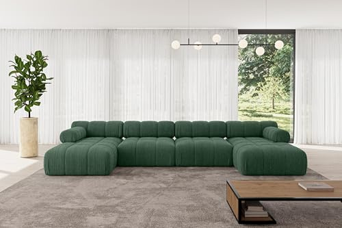 ALTDECOR Modulares Sofa Ecksofa in U-Form Corner modular Sofa Eckcouch Couch Wohnlandschaft Cauchsofa Polstersofa Tesso-U2-380x160x70 cm Grün