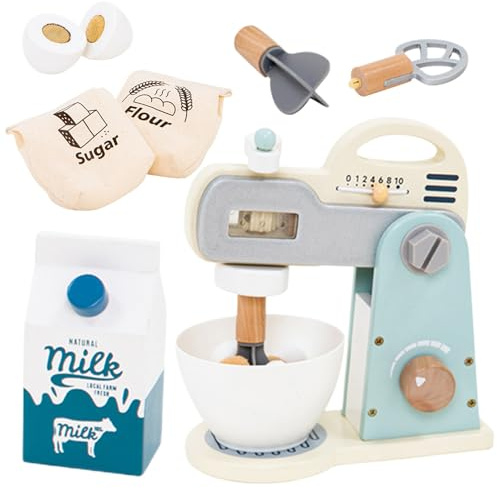 Kids Mixer,Imitation Set | Wooden Kitchen Accessories Set for Boys Girls 3 to 5 Years Old
