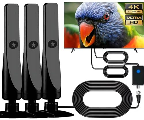 Flexiwave Wavemax TV Antenna 2025 for Indoor Outdoor, Wave Max Long Range Digital TV Antenna for Smart TVs Hdtv Amplifier Signal Booster Supports 4k,1080p Portable Suction Cup Plug Play(3pcs)