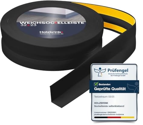 HOLZBRINK Weichsockelleiste selbstklebend PVC 32x23mm, 1 m | Küchenleiste Arbeitsplatte | Abschlussleiste selbstklebend für Badezimmer | Farbe: Schwarz