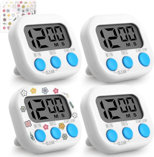 4 Piezas Temporizador Cocina, GeeRic Timer Digital de Cronometro Reloj Temporizador con Pantalla LCD Grande Soporte Plegable para Fitness Hornear
