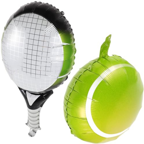 Tennisballon und Schläger als Sportparty Deko, 1 Satz Grün | Aluminiumfolie mit Glänzender Optik, Vorgebohrte Öffnungen, für Ballonsträuße und Wände