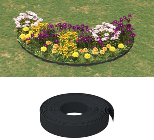 Fecpoo Rasenkante Schwarz 10 m × 10 cm – Flexible Beetumrandung aus UV-beständigem Polyethylen (2 mm stark) für Blumenbeete, Gemüsegärten und Teichränder