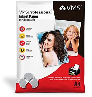 VMS Professionelles Fotopapier, 220 g/m², A4, glänzend, doppelseitig, wasserdicht, 20 Blatt, kompatibel mit allen Tintenstrahldruckern
