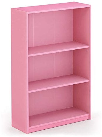 Furinno Jaya Libreria a 3 ripiani Regolabile Semplice per Casa, Rosa