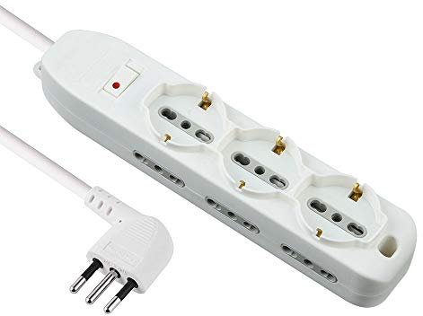 Electraline 62048 Multipresa 9 Posti, 3 Polivalenti, 6 Bivalenti 10/16A, Cavo 2 m, Spina Piccola 10A, Bianco