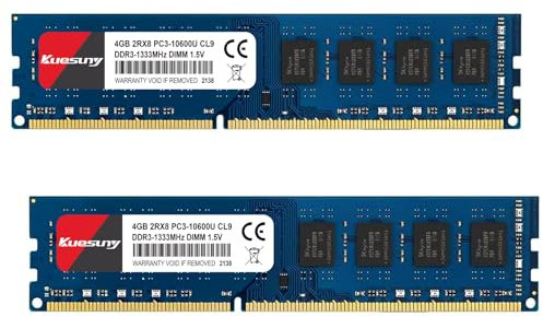 Kuesuny 8 GB Kit (2 x 4 GB) DDR3 1333 MHz Udimm Ram PC3-10600 PC3-10600U 1,5 V CL9 240 Pin 2RX8 Upgrade des RAM-Moduls für ungepufferten Desktop-Computerspeicher mit Zwei Rängen ohne ECC