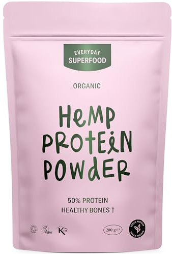 Everyday Superfood Organic Hemp Protein Powder 200g, 50% Protein Content, Raw, Cold Pressed Hemp Seeds, Vegan Protein Powders