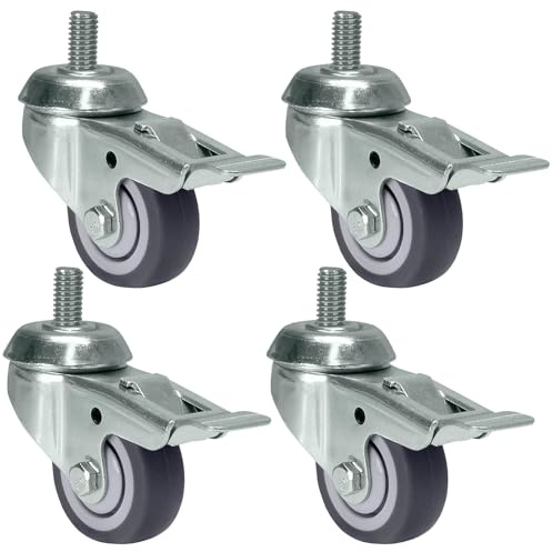 PRIOstahl Möbelrollen Transportrollen Set 50mm mit Rückenloch - bis 160kg Lenkrollen mit Bremse Klein Apparaterolle Gummirollen TPE Spurlos Abrollend