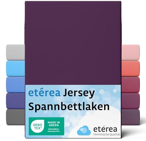 etérea Jersey Spannbettlaken 80x160cm - 80x180cm Pflaume bis 20 cm Höhe - 100% Baumwolle Spannbetttuch Oekotex - Bed Sheets Leintuch Bettbezug - Kinder Bettlaken 80x160 cm - 80x180 cm - Lila