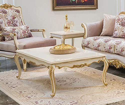 Casa Padrino Luxus Barock Couchtisch Weiß/Gold 121 x 81 x H. 44 cm - Edler Massivholz Wohnzimmertisch im Barockstil - Barock Wohnzimmer Möbel