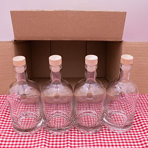 BAUER Flaschenbauer - 4 Nocturne Glasflschen 0,5 Liter mit Korken - Leere Glasflasche mit 500 ml Volumen - geeignet als Likörflasche, Saftflasche und für Dressings oder Saucen