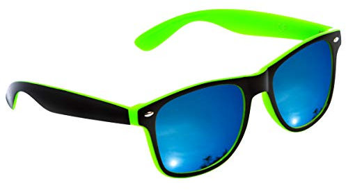 Two Tone Green Black Sunglasses With Blue Mirror Mirrored Lens Classic Retro Festival Eyewear UV400 Protection