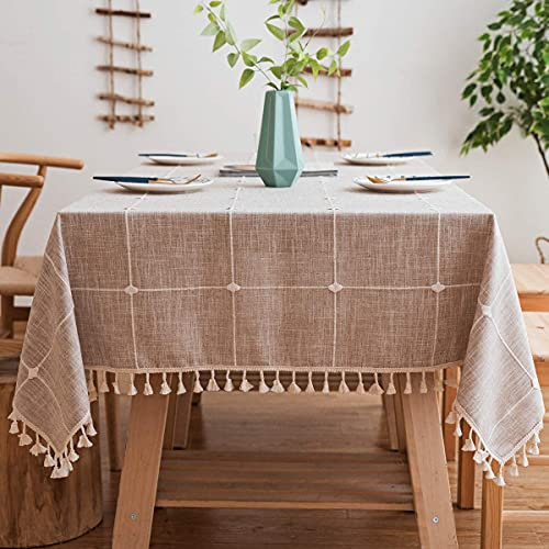JaeMoose Quaste Tischdecke Rechteckige Tischdecke Baumwolle Leinen Tischdecke Geeignet für Home Küche Dekoration (140 x 220 cm, Kaffee-Quadrat)