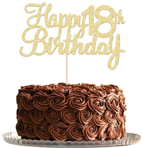 Gyufise Gold Happy 18th Birthday Cake Topper 18 Birthday Cake Decoration Happy 18 Cupcake Topper for Cheers to 18 Fabulous Birthday Party Decoration 3 Pack