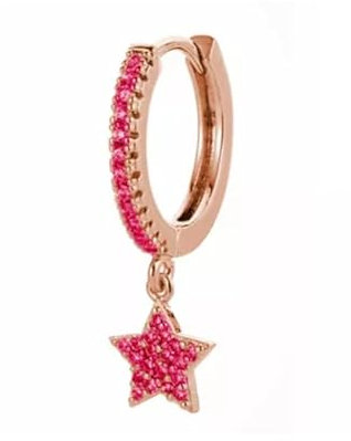 MAISON GIOIELLI FIRENZE - OHANA Mono Orecchino a Cerchio in Metallo con Ciondolo Stella e Zirconi Colorati, Orecchino Singolo Placcato Oro Anallergico Antigraffio e Waterproof (oro rosa, rosa)