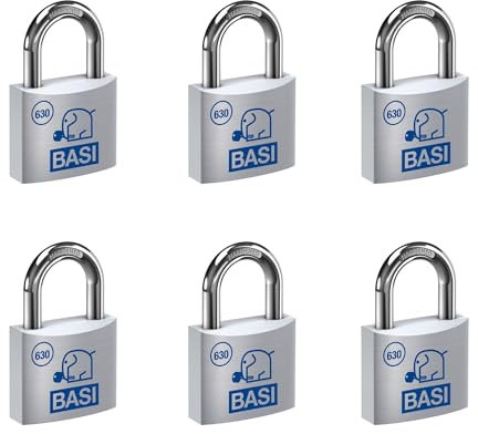 BASI | Vorhangschloss 6er Set | 40 mm | gleichschließend | massives Aluminium-Gehäuse | gehärteter Stahlbügel | sicheres Vorhängeschloss gleichsperrend | Bügelstärke 6 mm | 6 Stück