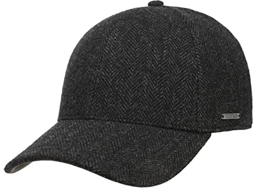 Stetson Plano Wool Cap Herren Baseballcap Schirmunterseite Leder Herringbone Design Baumwollfutter Herbst Winter anthrazit XL (60-61 cm)