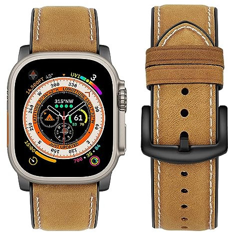 Tasikar Compatible con Apple Watch 49mm 45mm 44mm 42mm, Pulseras de Repuesto de Genuino Cuero Silicona Compatible para Correas Apple Watch Ultra Series 9 8 7 6 5 4 3 2 1 SE - 42/44/45mm/Marron Oscuro