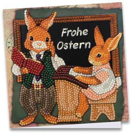 Ideen mit Herz Diamond-Painting-Grußkarte | 16 cm x 16 cm | 370 g/m² | Inkl. Umschlag & Werkzeug (Hasenschule)