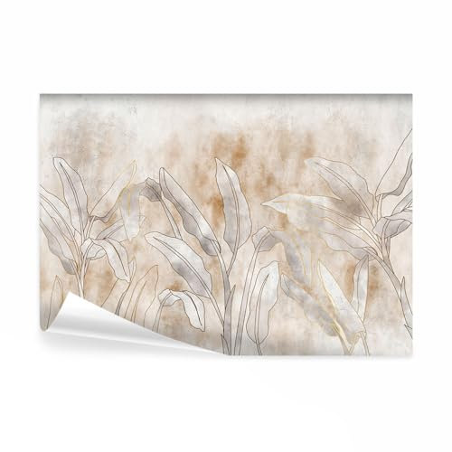decomonkey Fototapete Abstrakt Natu 400x280 cm XXL Design Tapete Fototapeten Tapeten Wandtapete moderne Wand Schlafzimmer Wohnzimmer Deko Modern Laub Blätter Strein Pflanzen beige