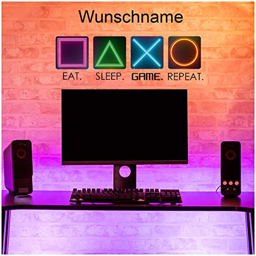 Wandsticker personalisiert mit Name Wandtattoo für Jugendzimmer Kinderzimmer Wohnzimmer Wandbild Mädchen Junge Teenager selbstklebend Y065 (Mit Wunschname, 02 Gamer 1)