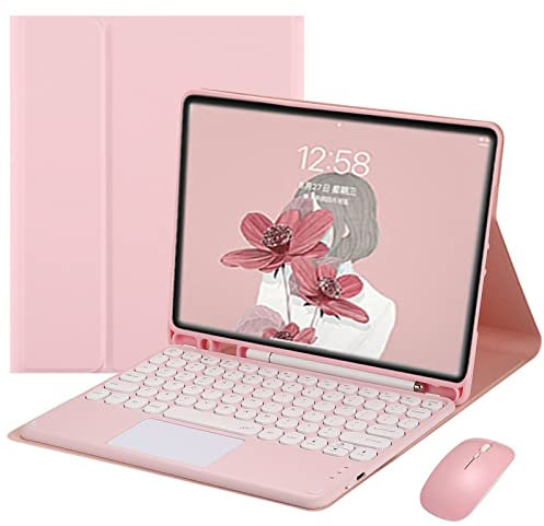 MG REAL Étui Clavier pour Samsung Galaxy Tab A8 10,5''2021, [AZERTY Français] pavé Tactile multipoint, Porte-Crayon intégré, Clavier Amovible magnétique Bluetooth pour SM-X200/X205/X207,Rose