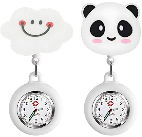 Begonia Montre d'infirmière mignonne - Portable - Rétractable - Avec montre de soin lumineuse - En silicone - Pour infirmière et fille, Blanc., Simple et fonctionnel