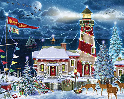 Weihnachts-Leuchtturm-Puzzle 1000 Teile von Vermont Christmas Company