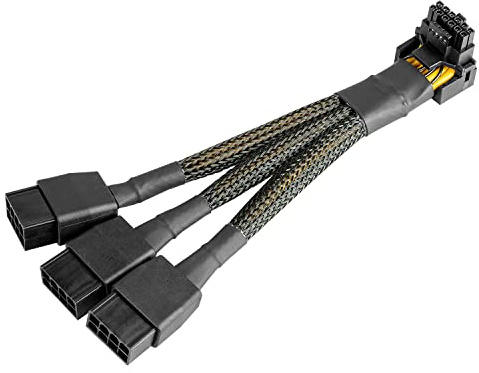 16Pin GPU Cable to 3X 8 Pin Pcie Extension - 16AWG PCIE 5.0 12VHPWR 600W 90 Degree Right Angle 16 Pin 12+4Pin Supply Adapter for RTX 4090 4080 3090TI 4070Ti Graphics Card (Type A)