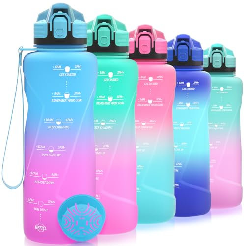 Niggeey Bouteille d'eau 2L, 1,5L, 1L, 700ML, 500ML Gourde Reutilisable, Sport Gourde en Plastique Tritan sans BPA, avec Filtre et Marqueur de Temps, pour Enfant et Adultes, Maison et Extérieur
