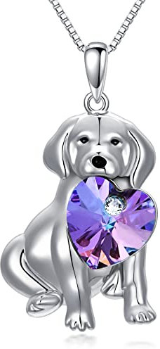ROMANTICWORK Hunde Kette 925 Sterling Silber Hunde Herz Kristall Anhänger Halskette Hunde Schmuck Geschenke für Damen Mädchen