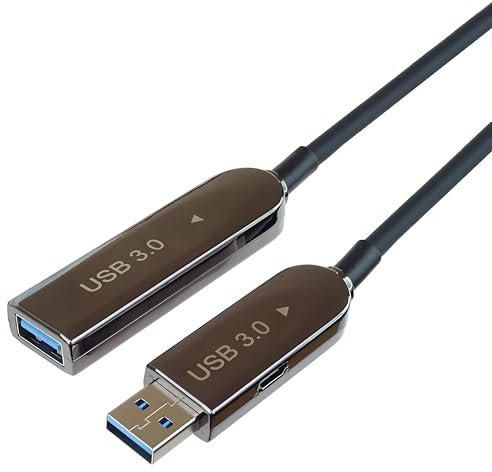 PremiumCord USB 3.2 Optique Câble d'Extension (AOC), USB A, Fibre Optique, Câble de Données SuperSpeed Jusqu'à 5Gbit/s, Chargement, Femelle à Mâle, Noir, Longueur 20m