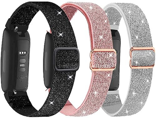 Nigaee Elastische Nylonbänder, kompatibel mit Fitbit Inspire 3/Inspire 2/Inspire HR/Inspire, verstellbare, atmungsaktive Ersatzbänder, weiche Nylon-Schlaufen-Armbänder für Damen und Herren, 3 Stück