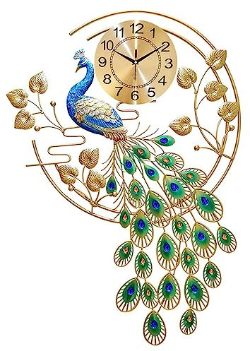 kowaku Pfauen-Wanduhr, Metall-Hängeuhren, Ginkgo-Blatt, Moderne Wandkunst-Dekoration, Digitale Wanduhren, Wanduhr für Café-Dekoration