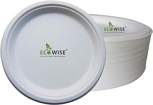 BH | Pack of 500-10 Large Bagasse Plates | White | Eco Friendly | Biodegradable and Compostable | Made of Sugarcane | Ideal for Everyday USE Birthday Party Picnic BBQ Work - by Best House