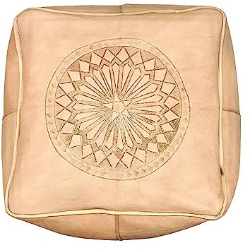 Marokkanischer Lederpouf, Cube Ottoman Pouf, Lederhocker, quadratischer Fußhocker, 100% Leder, marokkanischer Pouf - ungefüllt (Natur)
