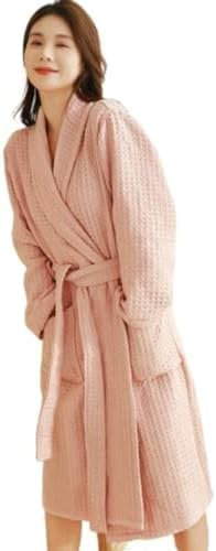 Kleid Lose Baumwolle Frottee Robe Frauen Weichen Bademantel Plaid Nachtwäsche Lounge Tragen Herbst Hause Kleidung Nachtwäsche,Rosa,L