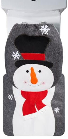 Toilettensitzbezug Weihnachten Toiletten Dekoration, WC Deckelbezug Badematten Weihnachtsdeko, Toilettensitz Abdeckung Mit U Form Rutschfest Teppich Für Badezimmer Weihnachtsdeko (Schneemann)