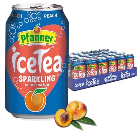 Pfanner Eistee Pfirsich - Sparkling Dose im Vorratspack – Kohlensäurehaltiger IceTea mit Pfirsichgeschmack - (24 x 0,33 l)