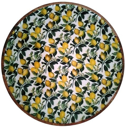 ceramicas basas PLATO PIZZA MADERA DE MANGO ESMALTADO CON DECORACIÓN LIMONES DE 15, 20 Y 40CMS