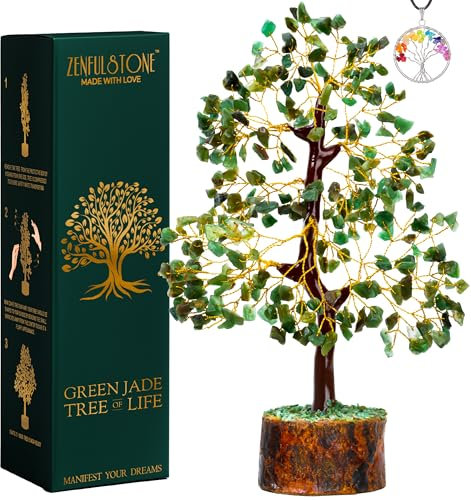 Arbre de vie en cristal de jade vert pour la chance et la prospérité Décoration pour la maison et le bureau | Bonsaï fait main pour la richesse, l'équilibre et la bonne fortune | Cadeau de bien-être
